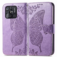 Funda de Cuero Cartera con Soporte Mariposa Carcasa para Xiaomi Redmi 10C 4G Purpura Claro