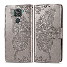 Funda de Cuero Cartera con Soporte Mariposa Carcasa para Xiaomi Redmi 10X 4G Gris