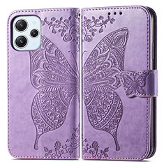 Funda de Cuero Cartera con Soporte Mariposa Carcasa para Xiaomi Redmi 12 4G Purpura Claro