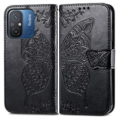 Funda de Cuero Cartera con Soporte Mariposa Carcasa para Xiaomi Redmi 12C 4G Negro