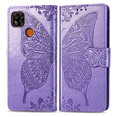 Funda de Cuero Cartera con Soporte Mariposa Carcasa para Xiaomi Redmi 9 India Purpura Claro