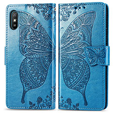 Funda de Cuero Cartera con Soporte Mariposa Carcasa para Xiaomi Redmi 9A Azul