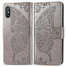 Funda de Cuero Cartera con Soporte Mariposa Carcasa para Xiaomi Redmi 9A Gris