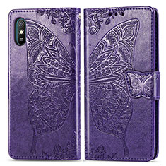 Funda de Cuero Cartera con Soporte Mariposa Carcasa para Xiaomi Redmi 9A Morado