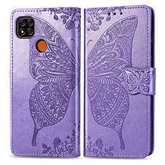 Funda de Cuero Cartera con Soporte Mariposa Carcasa para Xiaomi Redmi 9C NFC Purpura Claro