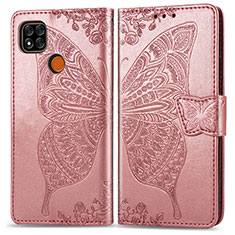 Funda de Cuero Cartera con Soporte Mariposa Carcasa para Xiaomi Redmi 9C Rosa