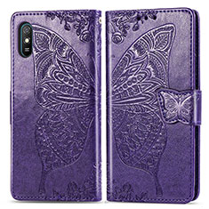 Funda de Cuero Cartera con Soporte Mariposa Carcasa para Xiaomi Redmi 9i Morado