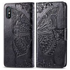 Funda de Cuero Cartera con Soporte Mariposa Carcasa para Xiaomi Redmi 9i Negro