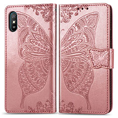 Funda de Cuero Cartera con Soporte Mariposa Carcasa para Xiaomi Redmi 9i Rosa