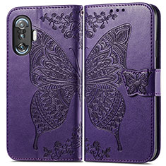 Funda de Cuero Cartera con Soporte Mariposa Carcasa para Xiaomi Redmi K40 Gaming 5G Morado