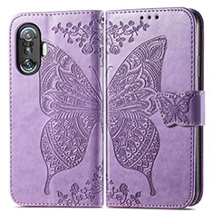 Funda de Cuero Cartera con Soporte Mariposa Carcasa para Xiaomi Redmi K40 Gaming 5G Purpura Claro