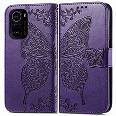 Funda de Cuero Cartera con Soporte Mariposa Carcasa para Xiaomi Redmi K40 Pro+ Plus 5G Morado