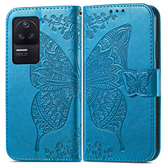 Funda de Cuero Cartera con Soporte Mariposa Carcasa para Xiaomi Redmi K40S 5G Azul