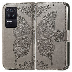 Funda de Cuero Cartera con Soporte Mariposa Carcasa para Xiaomi Redmi K40S 5G Gris