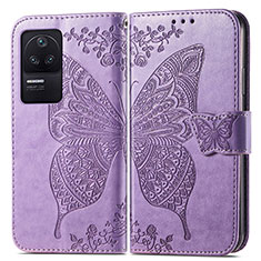 Funda de Cuero Cartera con Soporte Mariposa Carcasa para Xiaomi Redmi K40S 5G Purpura Claro