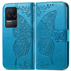 Funda de Cuero Cartera con Soporte Mariposa Carcasa para Xiaomi Redmi K50 5G Azul