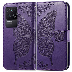 Funda de Cuero Cartera con Soporte Mariposa Carcasa para Xiaomi Redmi K50 5G Morado