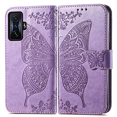 Funda de Cuero Cartera con Soporte Mariposa Carcasa para Xiaomi Redmi K50 Gaming 5G Purpura Claro