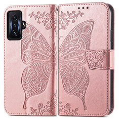 Funda de Cuero Cartera con Soporte Mariposa Carcasa para Xiaomi Redmi K50 Gaming 5G Rosa