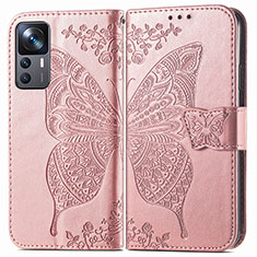 Funda de Cuero Cartera con Soporte Mariposa Carcasa para Xiaomi Redmi K50 Ultra 5G Rosa