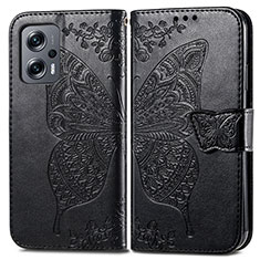 Funda de Cuero Cartera con Soporte Mariposa Carcasa para Xiaomi Redmi K50i 5G Negro