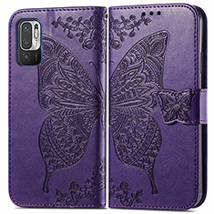 Funda de Cuero Cartera con Soporte Mariposa Carcasa para Xiaomi Redmi Note 10 5G Morado