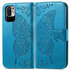 Funda de Cuero Cartera con Soporte Mariposa Carcasa para Xiaomi Redmi Note 10 JE 5G Azul