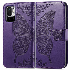 Funda de Cuero Cartera con Soporte Mariposa Carcasa para Xiaomi Redmi Note 10 JE 5G Morado