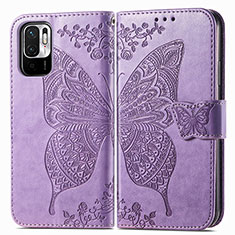 Funda de Cuero Cartera con Soporte Mariposa Carcasa para Xiaomi Redmi Note 10 JE 5G Purpura Claro