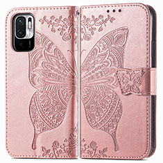 Funda de Cuero Cartera con Soporte Mariposa Carcasa para Xiaomi Redmi Note 10 JE 5G Rosa