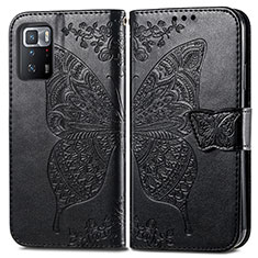 Funda de Cuero Cartera con Soporte Mariposa Carcasa para Xiaomi Redmi Note 10 Pro 5G Negro