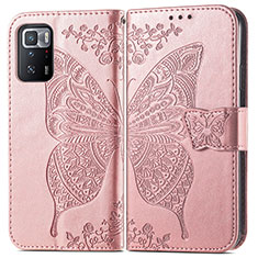 Funda de Cuero Cartera con Soporte Mariposa Carcasa para Xiaomi Redmi Note 10 Pro 5G Rosa