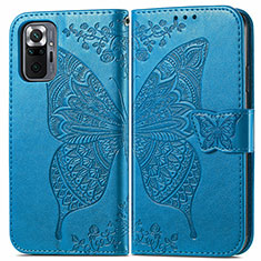 Funda de Cuero Cartera con Soporte Mariposa Carcasa para Xiaomi Redmi Note 10 Pro Max Azul