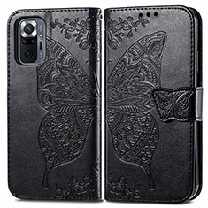 Funda de Cuero Cartera con Soporte Mariposa Carcasa para Xiaomi Redmi Note 10 Pro Max Negro