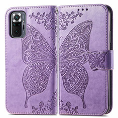 Funda de Cuero Cartera con Soporte Mariposa Carcasa para Xiaomi Redmi Note 10 Pro Max Purpura Claro