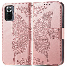 Funda de Cuero Cartera con Soporte Mariposa Carcasa para Xiaomi Redmi Note 10 Pro Max Rosa