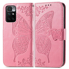 Funda de Cuero Cartera con Soporte Mariposa Carcasa para Xiaomi Redmi Note 11 4G (2021) Rosa Roja