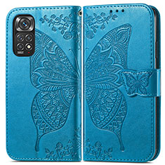 Funda de Cuero Cartera con Soporte Mariposa Carcasa para Xiaomi Redmi Note 11 4G (2022) Azul