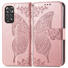 Funda de Cuero Cartera con Soporte Mariposa Carcasa para Xiaomi Redmi Note 11 4G (2022) Rosa