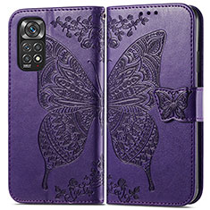 Funda de Cuero Cartera con Soporte Mariposa Carcasa para Xiaomi Redmi Note 11 Pro 4G Morado