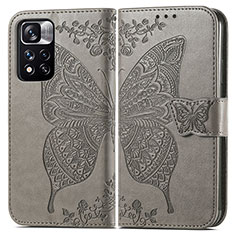 Funda de Cuero Cartera con Soporte Mariposa Carcasa para Xiaomi Redmi Note 11 Pro+ Plus 5G Gris