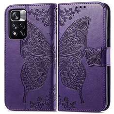 Funda de Cuero Cartera con Soporte Mariposa Carcasa para Xiaomi Redmi Note 11 Pro+ Plus 5G Morado