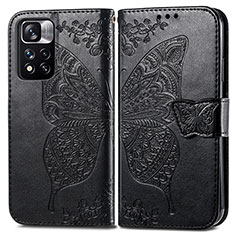 Funda de Cuero Cartera con Soporte Mariposa Carcasa para Xiaomi Redmi Note 11 Pro+ Plus 5G Negro