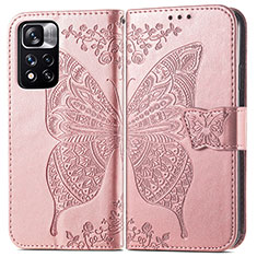 Funda de Cuero Cartera con Soporte Mariposa Carcasa para Xiaomi Redmi Note 11 Pro+ Plus 5G Rosa