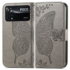 Funda de Cuero Cartera con Soporte Mariposa Carcasa para Xiaomi Redmi Note 11E Pro 5G Gris