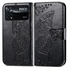 Funda de Cuero Cartera con Soporte Mariposa Carcasa para Xiaomi Redmi Note 11E Pro 5G Negro