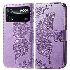 Funda de Cuero Cartera con Soporte Mariposa Carcasa para Xiaomi Redmi Note 11E Pro 5G Purpura Claro