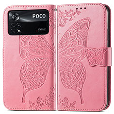 Funda de Cuero Cartera con Soporte Mariposa Carcasa para Xiaomi Redmi Note 11E Pro 5G Rosa Roja