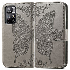 Funda de Cuero Cartera con Soporte Mariposa Carcasa para Xiaomi Redmi Note 11T 5G Gris