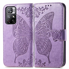 Funda de Cuero Cartera con Soporte Mariposa Carcasa para Xiaomi Redmi Note 11T 5G Purpura Claro